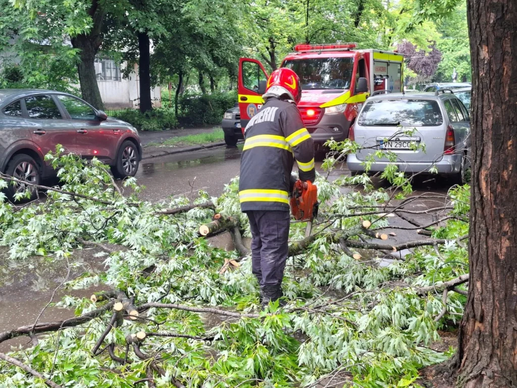 Vremea extremă a făcut probleme în 10 județe și în București. Locuințe inundate, copaci căzuți și drumuri blocate de aluviuni