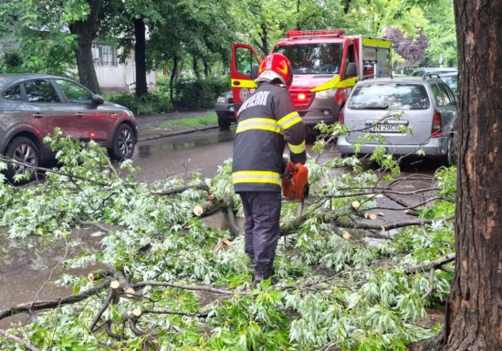 Vremea extremă a făcut probleme în 10 județe și în București. Locuințe inundate, copaci căzuți și drumuri blocate de aluviuni