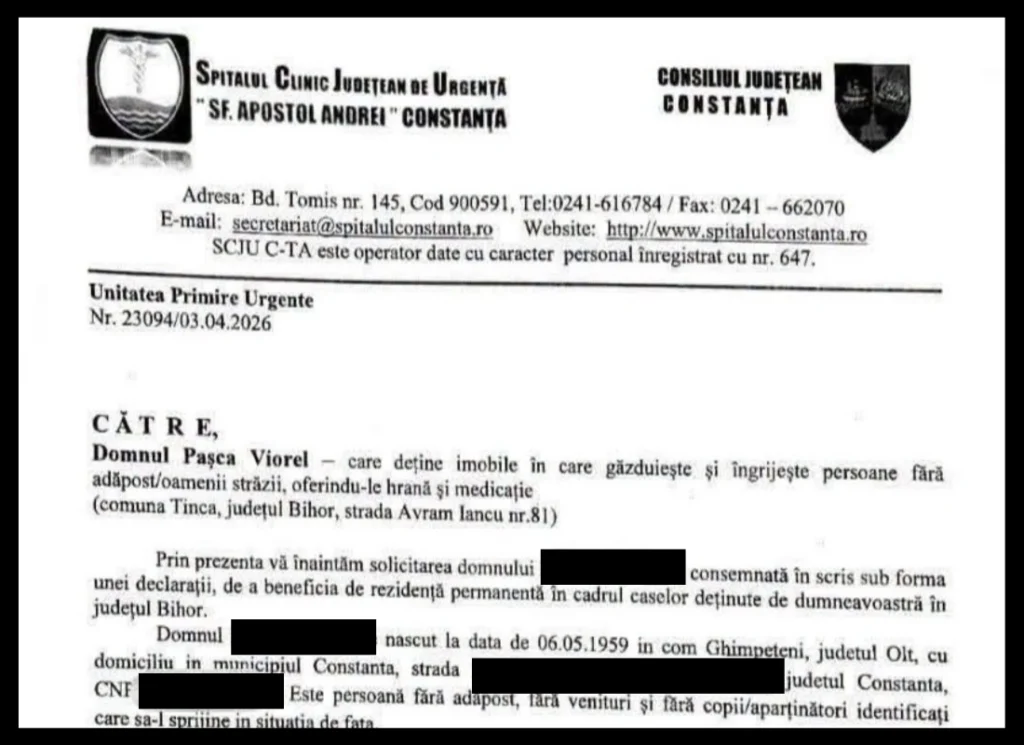 Cerere Spitalul Județean Constanța