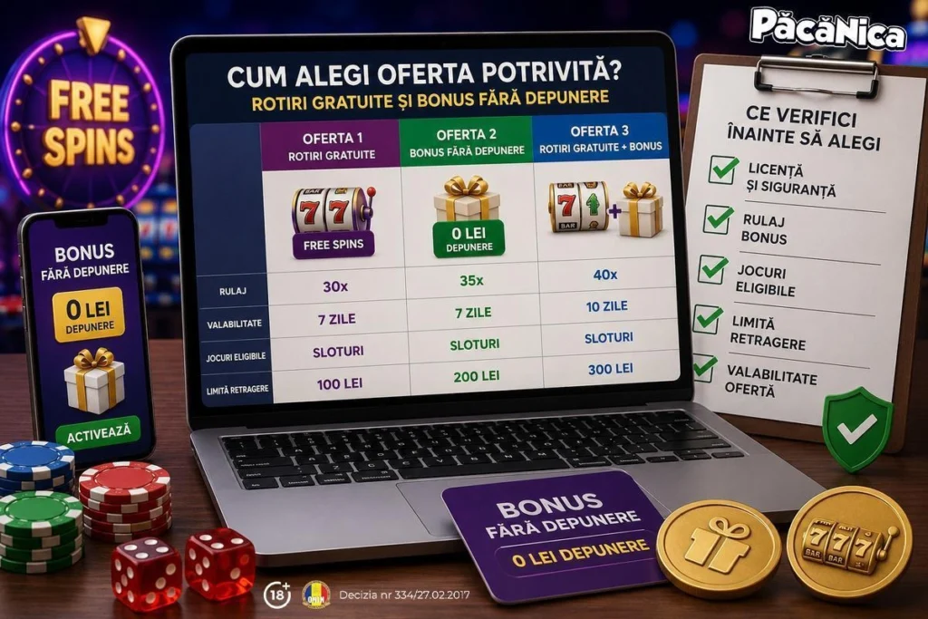 Cazinouri cu rotiri gratuite și bonus fără depunere: cum alegi oferta
