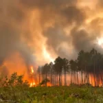 Mii de turiști și localnici evacuați din sud-vestul Franței, după ce un incendiu de vegetație alimentat de caniculă a scăpat de sub control (Video)