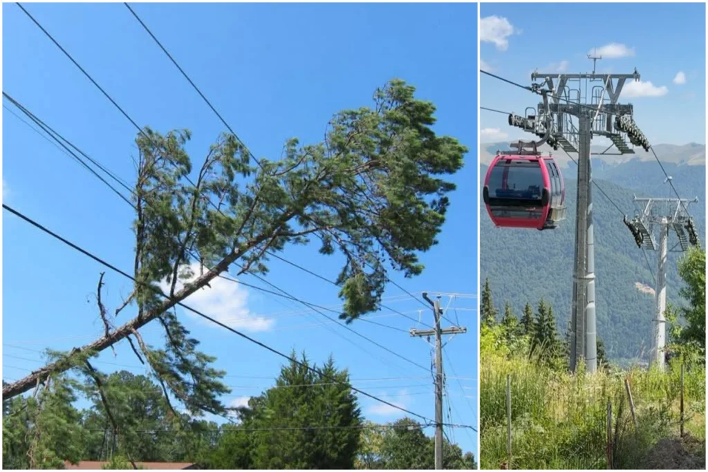 Un copac căzut peste liniile electrice a oprit instalațiile pe cablu din Sinaia. Peste 150 de persoane au rămas blocate la Cota 1400 și Cota 2000 (Video)