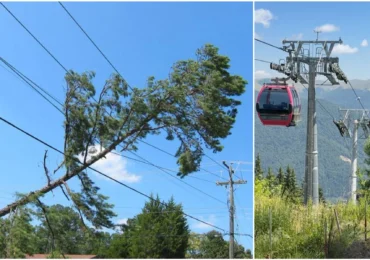 Un copac căzut peste liniile electrice a oprit instalațiile pe cablu din Sinaia. Peste 150 de persoane au rămas blocate la Cota 1400 și Cota 2000 (Video)