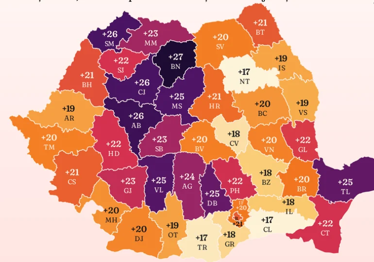 Harta valurilor de căldură în România. Județele cu cele mai multe zile de caniculă în plus din 1961