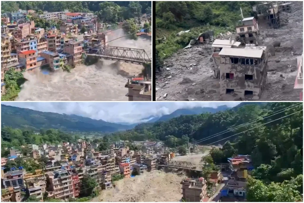 O viitură uriașă a măturat sate întregi la granița dintre Nepal și Tibet: Aproape 100 de morți și sute de dispăruți. Pericolul nu a trecut (Video)