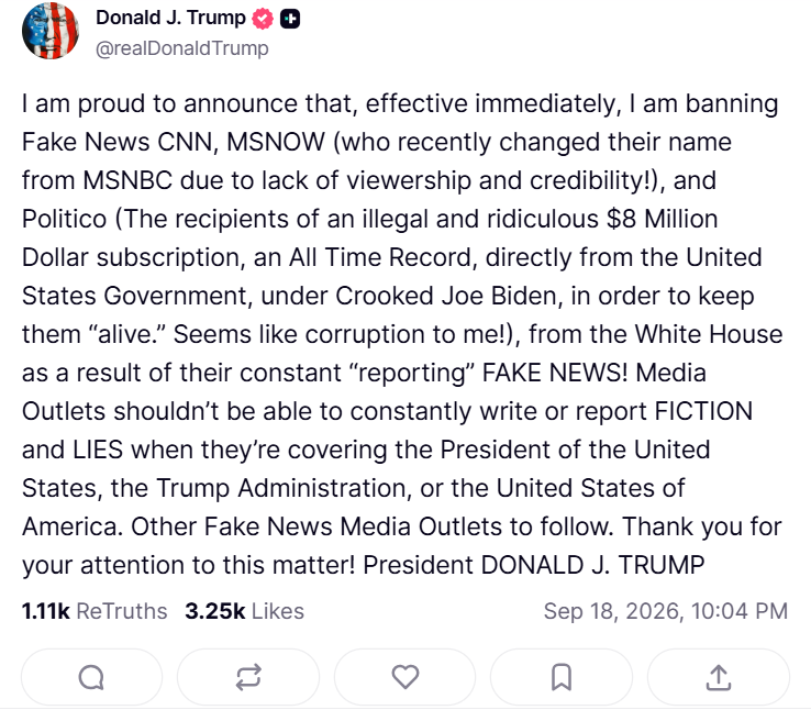 Trump interzice accesul CNN MSNOW și Politico