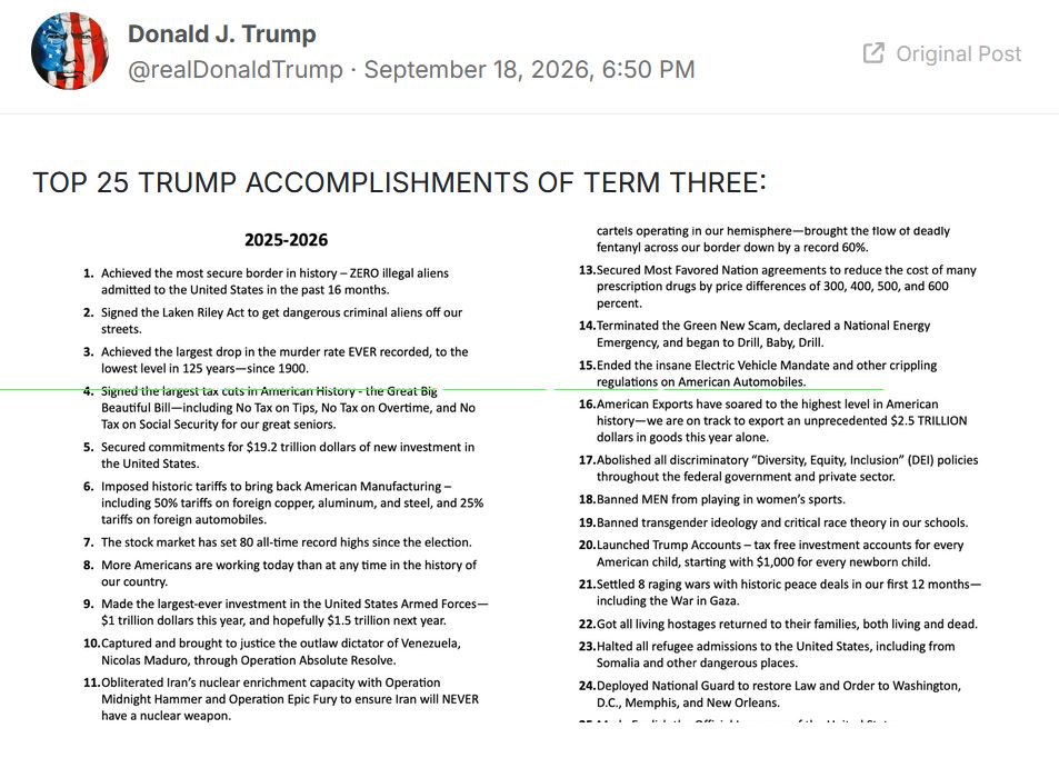 postare Trump - Truth Social
