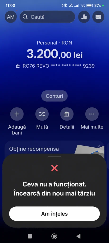 Eroare Revolut aplicație